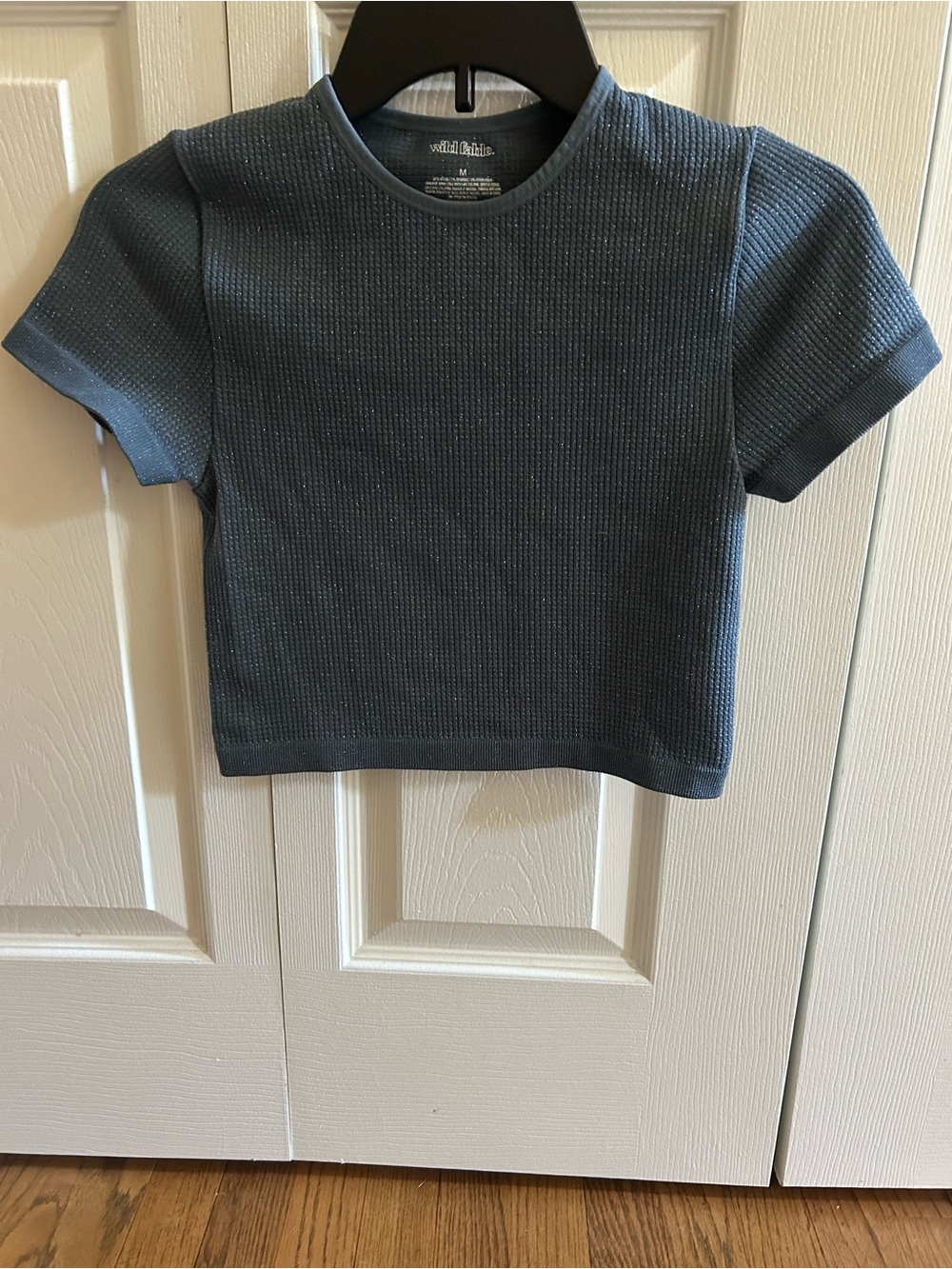 wild fable Short Sleeve Ribbed Crop Top - Charcoal Blue